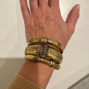 Zara Hammered Metal Gold-Tone Chunky Bangle Bracelet Set of 3